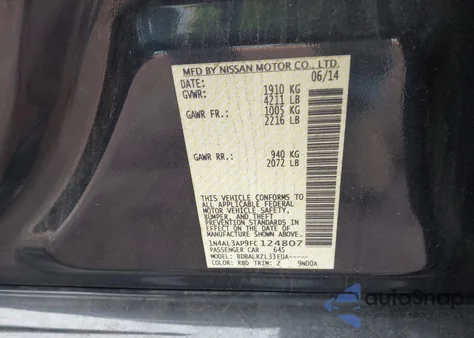 2015 Nissan Altima 2.5 Sl из США, поврежденный, VIN 1N4AL3AP9FC124807